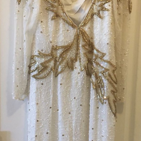 Off white Dress with gold and white Sequins - Picture 2 of 7